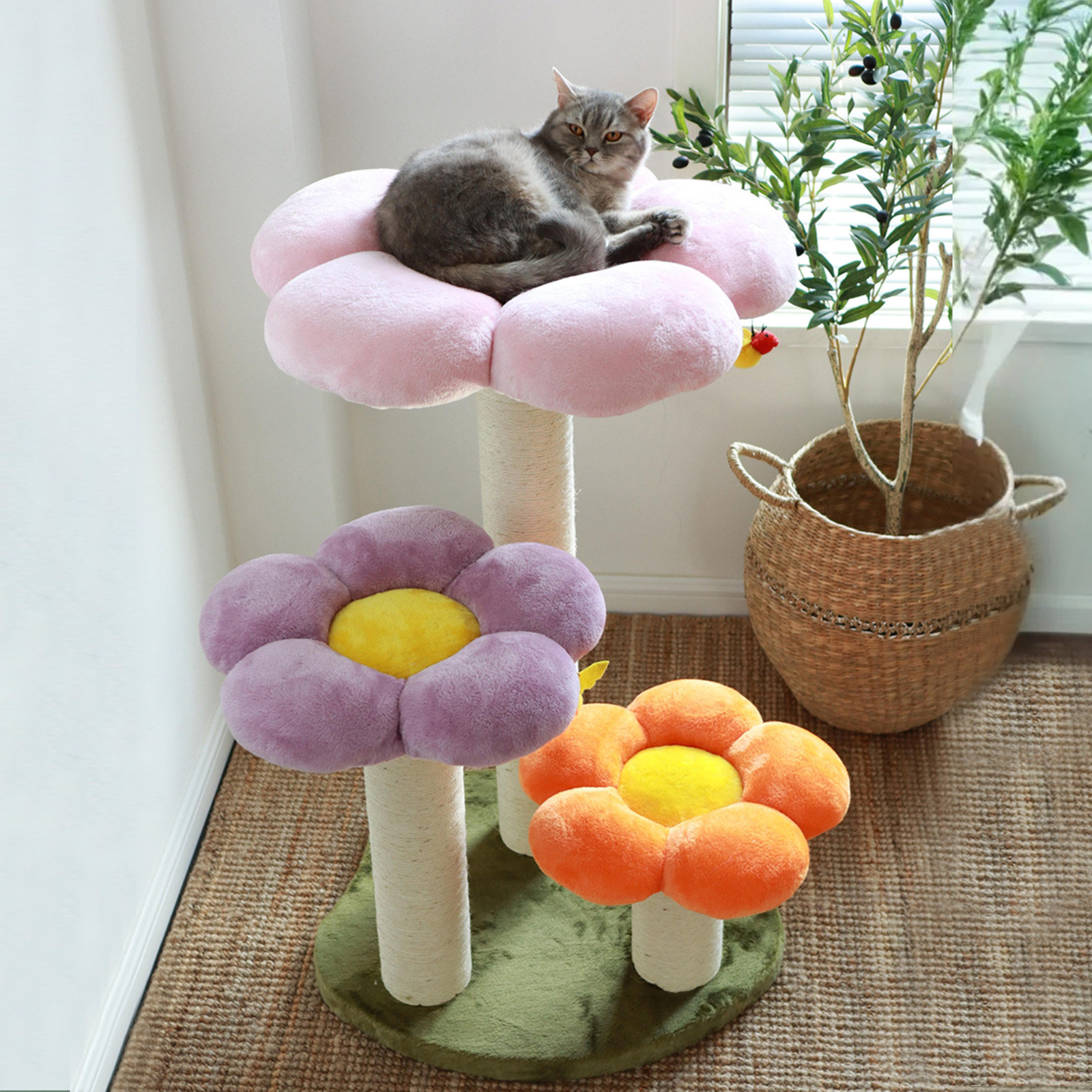 Happy Polly Three Flower Cat Tree with Cat Scratching Posts Flower shaped Cat Tower for Indoors Modern Cat Tree for Large Cats Reviews Wayfair